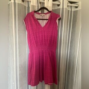 LOFT Pink Flutter-Sleeve V-Neck Smocked Waist Dress